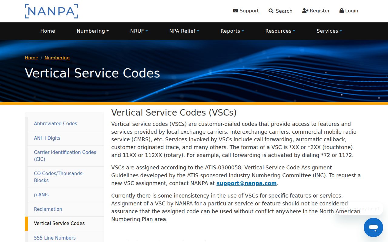 NANPA vertical service code table listing star phone codes used on Michigan lines